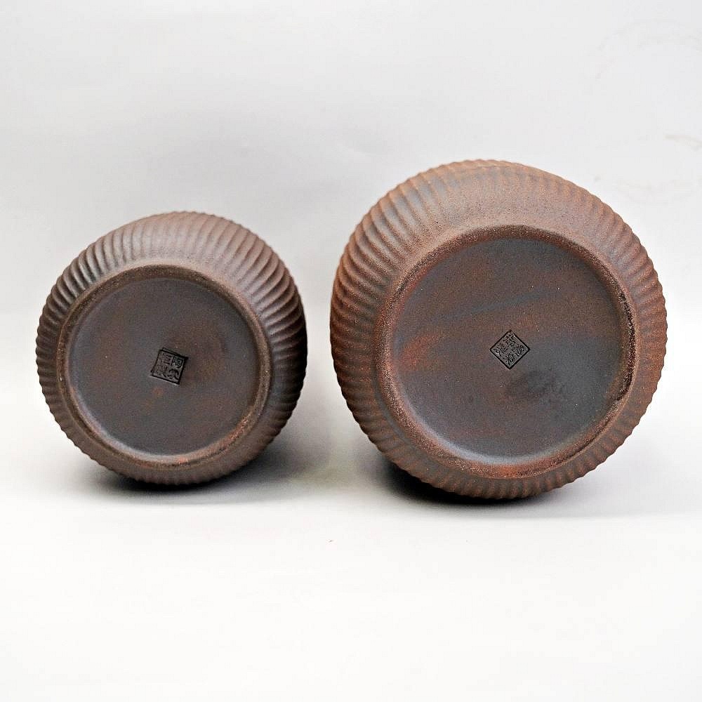 【全館滿599免運】茶葉罐 茶葉收納罐 粗陶茶葉罐 鋁蓋茶葉罐 古早柴燒粗陶鎏金鐵鏽釉鋁蓋茶葉罐【自在坊茶具】-細節圖3