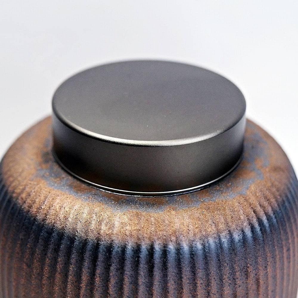 【全館滿599免運】茶葉罐 茶葉收納罐 粗陶茶葉罐 鋁蓋茶葉罐 古早柴燒粗陶鎏金鐵鏽釉鋁蓋茶葉罐【自在坊茶具】-細節圖5