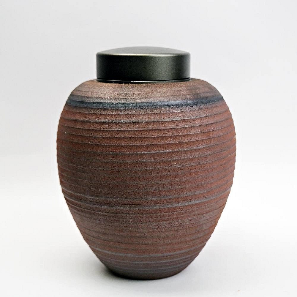 【全館滿599免運】茶葉罐 茶葉收納罐 粗陶茶葉罐 鋁蓋茶葉罐 古早柴燒粗陶鎏金鐵鏽釉鋁蓋茶葉罐【自在坊茶具】-細節圖10