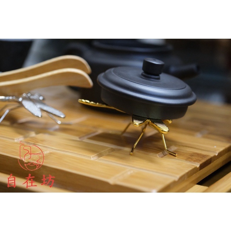 【全館滿599免運】壺蓋托 蓋托 蜻蜓蓋托 合金蜻蜓蓋置 壺蓋承 竹蓋置 杯蓋架【自在坊茶具】-細節圖2