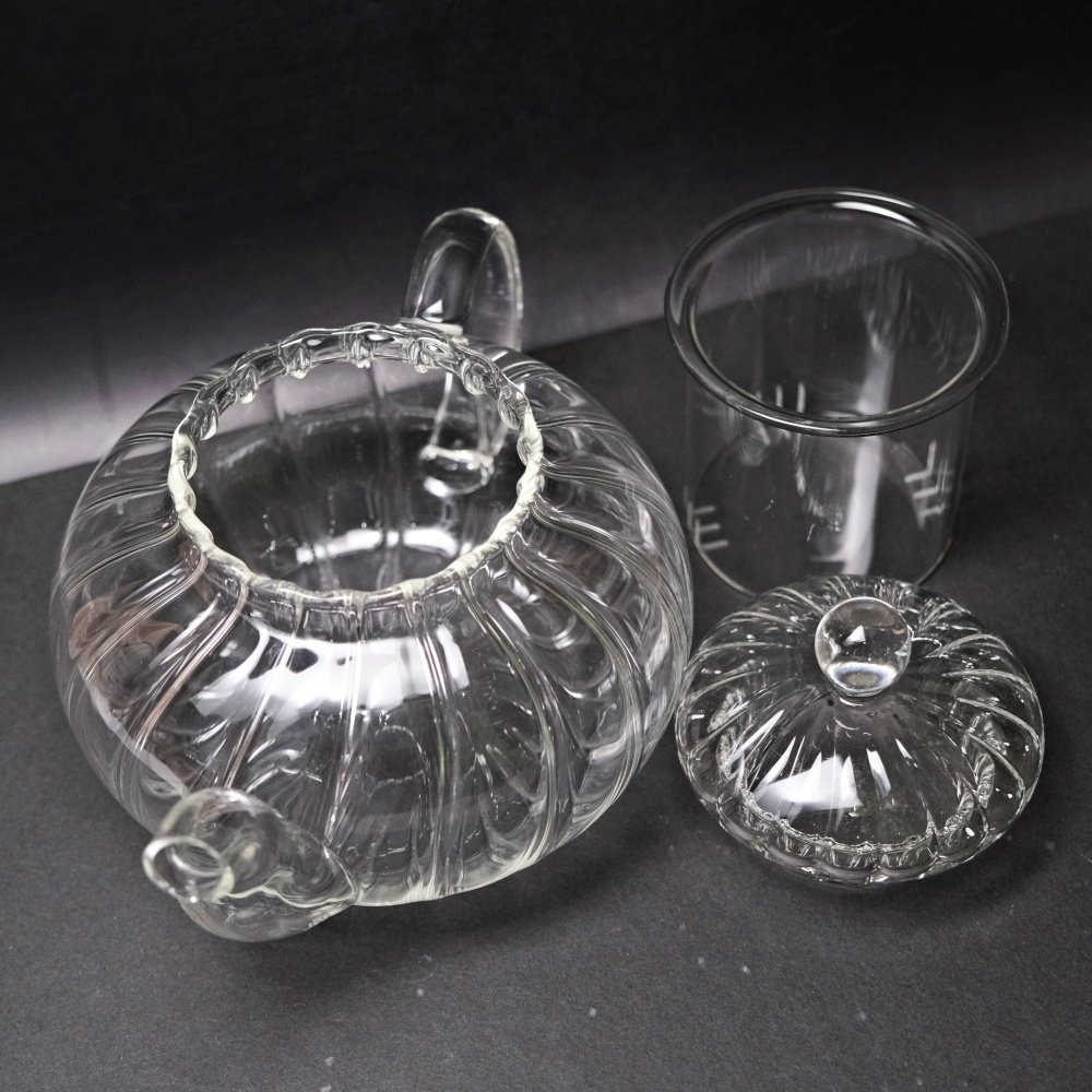 【全館滿599免運】茶壺 玻璃壺 花茶壺【條紋南瓜壺 600ml】手工耐熱玻璃壺 過濾型內膽 小嘴花茶壺【自在坊茶具】-細節圖3