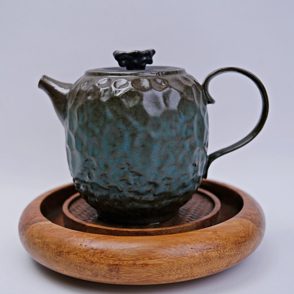 【全館滿599免運】茶壺 粗陶茶壺 創意茶壺 精品粗陶奇石壺-窯變青野-鎏金鐵釉 粗陶茶具【自在坊茶具】-細節圖6