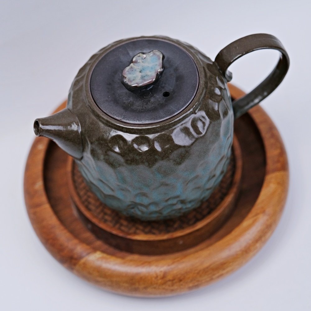 【全館滿599免運】茶壺 粗陶茶壺 創意茶壺 精品粗陶奇石壺-窯變青野-鎏金鐵釉 粗陶茶具【自在坊茶具】-細節圖7