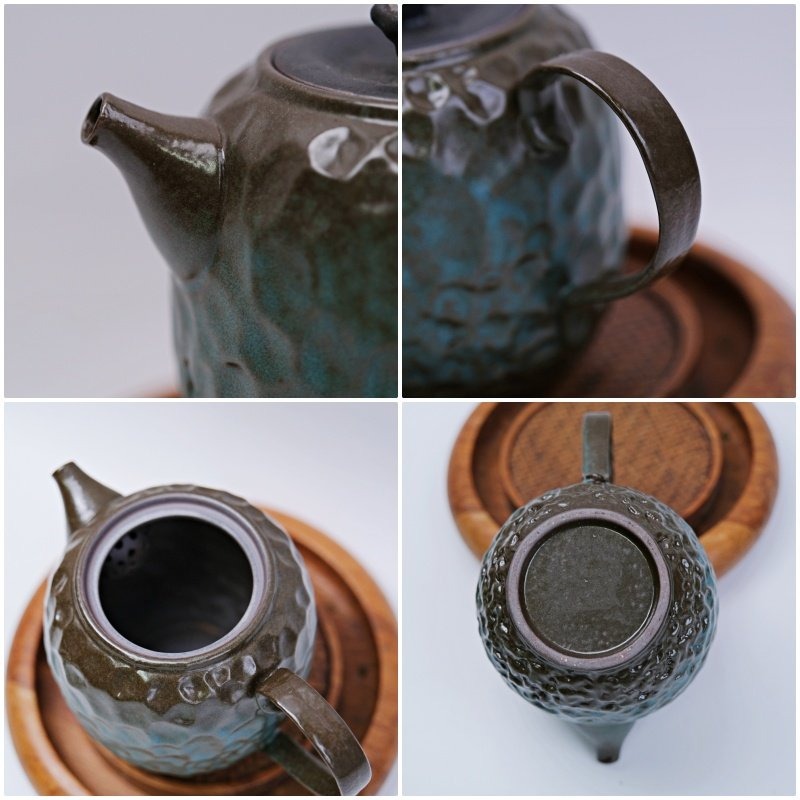 【全館滿599免運】茶壺 粗陶茶壺 創意茶壺 精品粗陶奇石壺-窯變青野-鎏金鐵釉 粗陶茶具【自在坊茶具】-細節圖8