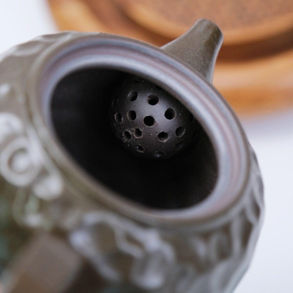 【全館滿599免運】茶壺 粗陶茶壺 創意茶壺 精品粗陶奇石壺-窯變青野-鎏金鐵釉 粗陶茶具【自在坊茶具】-細節圖11