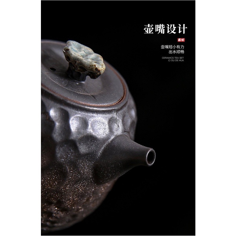 【全館滿599免運】茶壺 粗陶茶壺 創意茶壺 精品粗陶奇石壺-窯變青野-鎏金鐵釉 粗陶茶具【自在坊茶具】-細節圖3