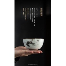 【全館滿599免運】茶杯 開片杯 汝窯杯 月白汝窯可容杯-童趣/春曉 開片茶杯130ML【自在坊茶具】-細節圖2