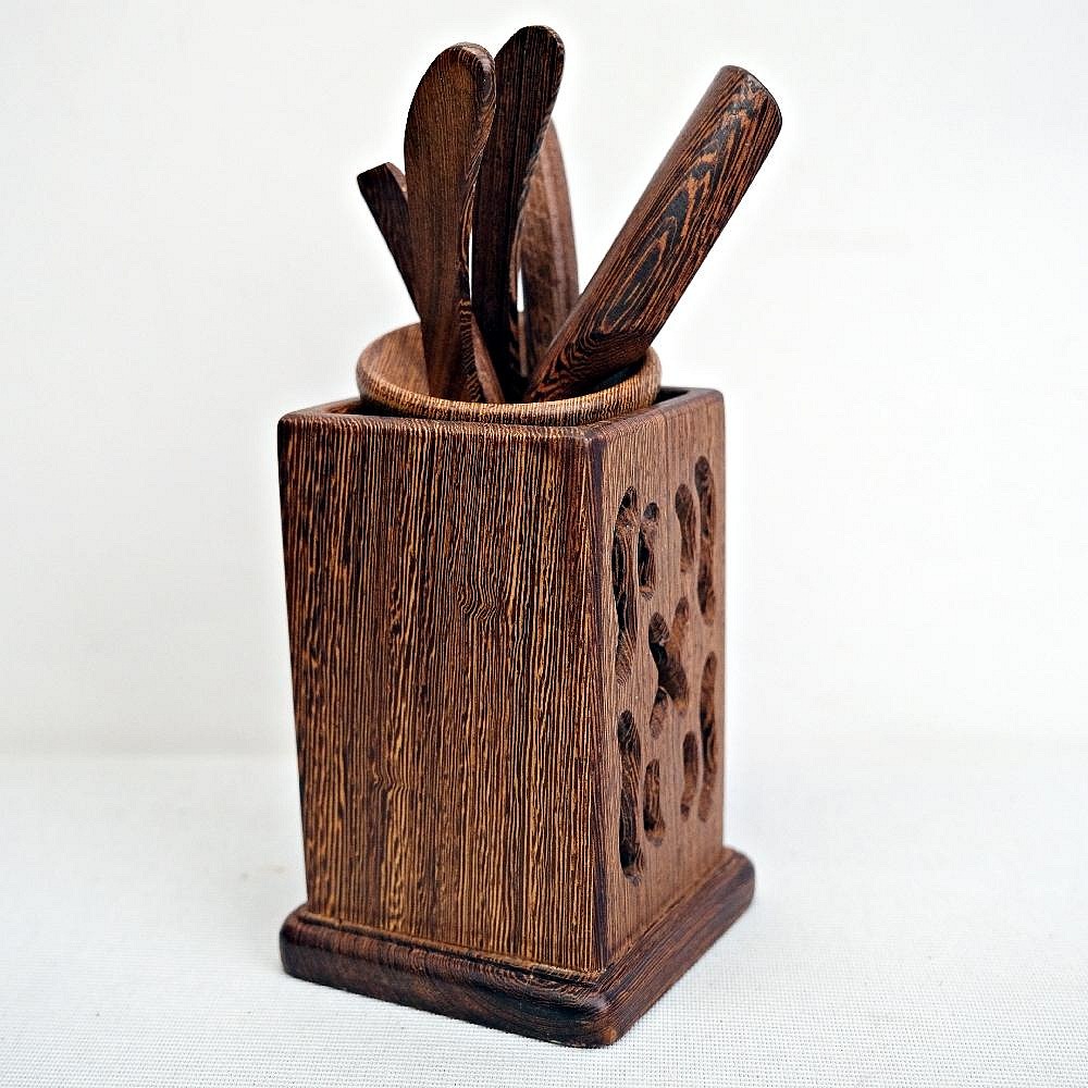 【全館滿599免運】實木茶道六君子套組 黑檀木 雞翅木 彎頭茶夾 茶針 茶鏟 收納桶 茶道配件【自在坊茶具】-細節圖3