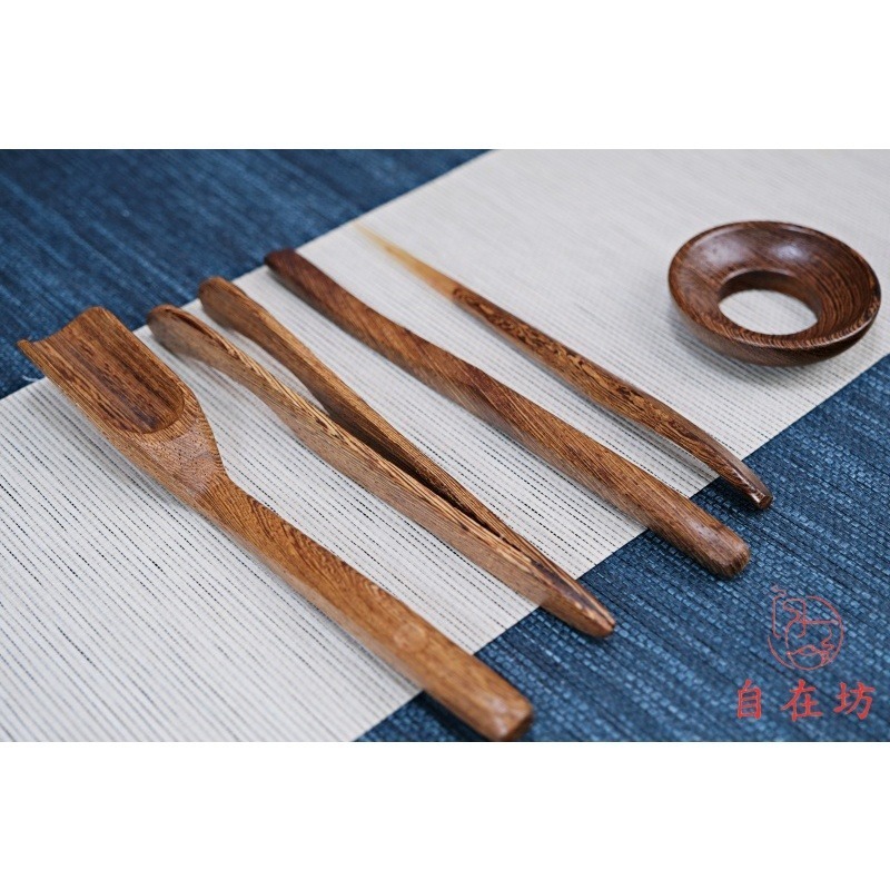【全館滿599免運】手工精雕六君子簡易五件組 茶鏟 茶漏 茶夾 茶撥 茶針 黑檀木 花梨木 雞翅木【自在坊茶具】-細節圖7