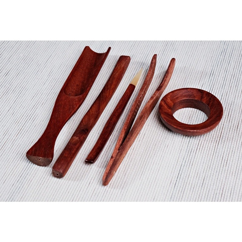 【全館滿599免運】手工精雕六君子簡易五件組 茶鏟 茶漏 茶夾 茶撥 茶針 黑檀木 花梨木 雞翅木【自在坊茶具】-細節圖9