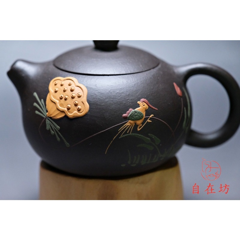 【全館滿599免運】茶壺 手工茶壺【王國望黑金砂黃鸝鳥鳴西施壺-180ml】工藝師手作 出湯順暢 三寸不斷【自在坊茶具】-細節圖2