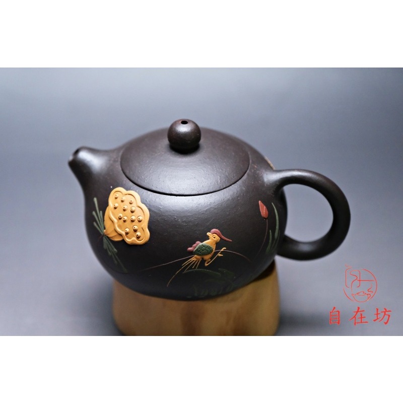 【全館滿599免運】茶壺 手工茶壺【王國望黑金砂黃鸝鳥鳴西施壺-180ml】工藝師手作 出湯順暢 三寸不斷【自在坊茶具】-細節圖6