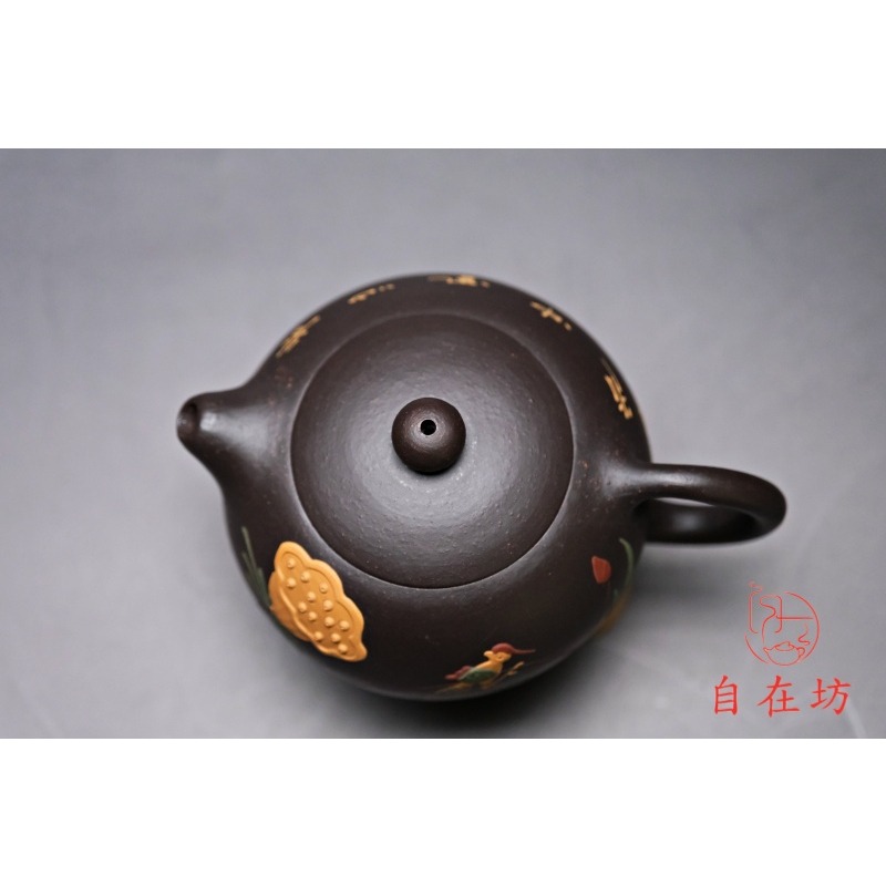 【全館滿599免運】茶壺 手工茶壺【王國望黑金砂黃鸝鳥鳴西施壺-180ml】工藝師手作 出湯順暢 三寸不斷【自在坊茶具】-細節圖7