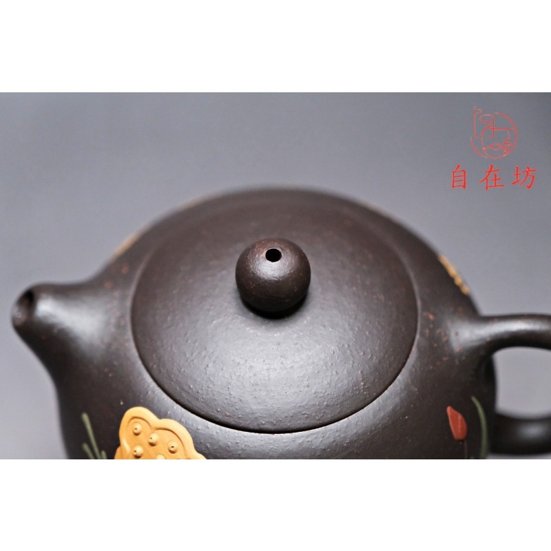 【全館滿599免運】茶壺 手工茶壺【王國望黑金砂黃鸝鳥鳴西施壺-180ml】工藝師手作 出湯順暢 三寸不斷【自在坊茶具】-細節圖8