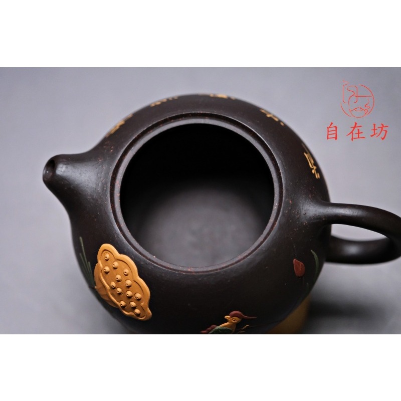【全館滿599免運】茶壺 手工茶壺【王國望黑金砂黃鸝鳥鳴西施壺-180ml】工藝師手作 出湯順暢 三寸不斷【自在坊茶具】-細節圖9