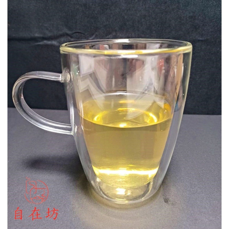 【全館滿599免運】玻璃杯 耐熱玻璃杯 玻璃雙層大把咖啡杯附蓋330ML 雙層玻璃杯 賞茶杯 隔熱杯 防燙杯【自在坊茶具-細節圖2