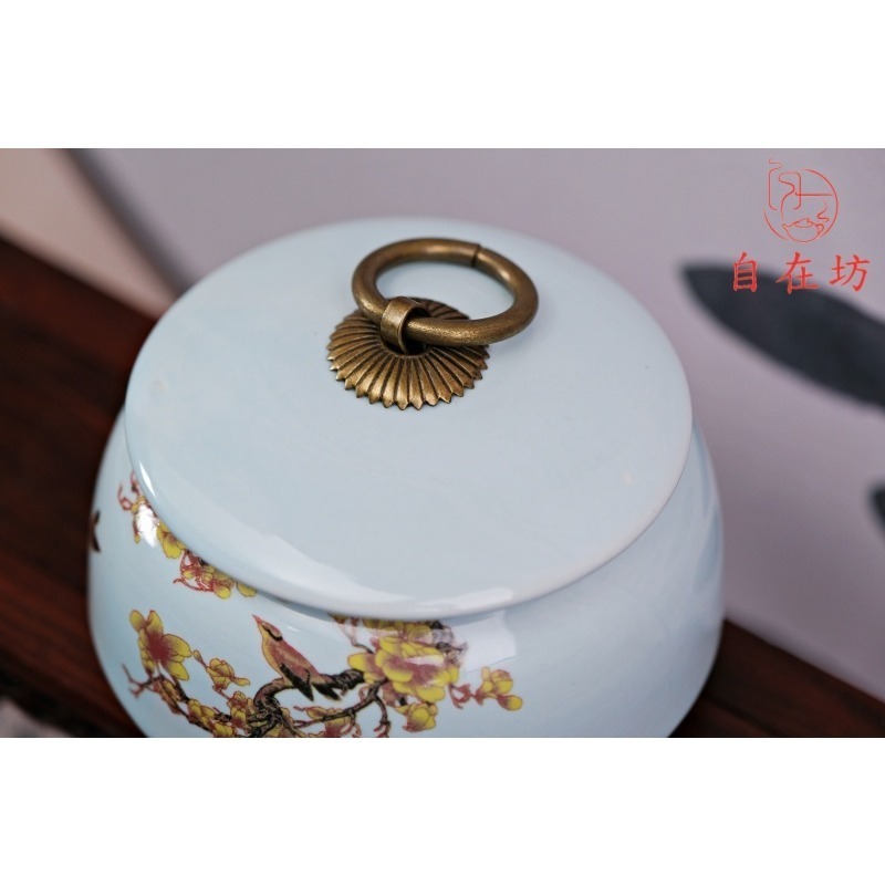 【全館滿599免運】茶葉罐【小茶葉罐─鳥語花香】醒茶罐 陶瓷茶葉罐 茶葉罐 茶罐 茶葉收納【特價分享】【自在坊茶具】-細節圖3
