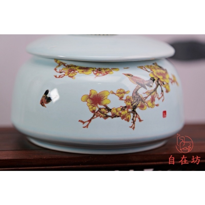 【全館滿599免運】茶葉罐【小茶葉罐─鳥語花香】醒茶罐 陶瓷茶葉罐 茶葉罐 茶罐 茶葉收納【特價分享】【自在坊茶具】-細節圖4