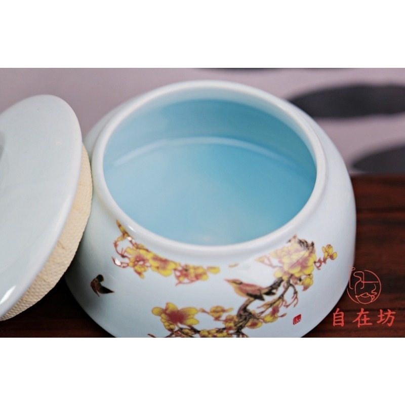 【全館滿599免運】茶葉罐【小茶葉罐─鳥語花香】醒茶罐 陶瓷茶葉罐 茶葉罐 茶罐 茶葉收納【特價分享】【自在坊茶具】-細節圖5