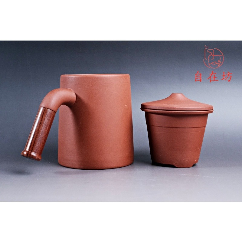 【全館滿599免運】辦公杯 泡茶杯 紫砂辦公杯三件組 360ML 個人茶杯 辦公杯三件組 帶蓋 過濾杯【自在坊茶具】-細節圖3