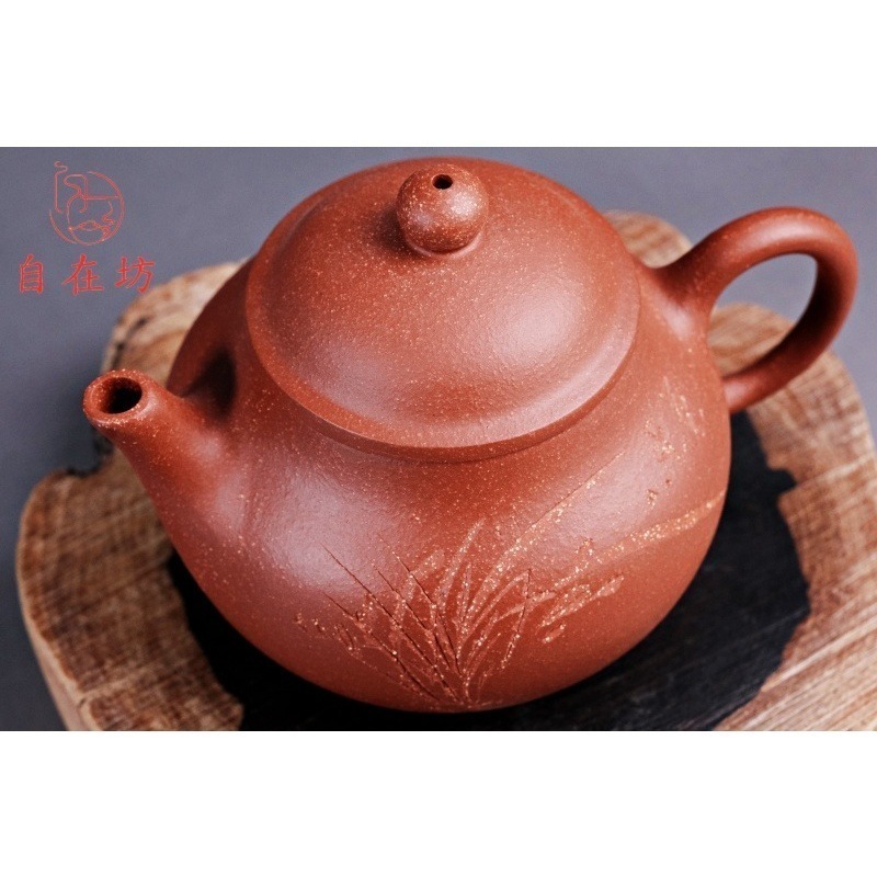 【全館滿599免運】茶壺 手工茶壺【純手工降波泥潘壺】工藝師王芳手作 原礦紫砂 出湯順暢 三寸不斷【自在坊茶具】-細節圖5