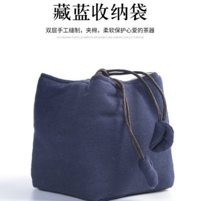 【全館滿599免運】茶具收納袋 茶具加厚款麻布收納袋 抽繩棉布壺套 外出壺套 收納布袋 布包 (不含茶具 )【自在坊茶具-細節圖2