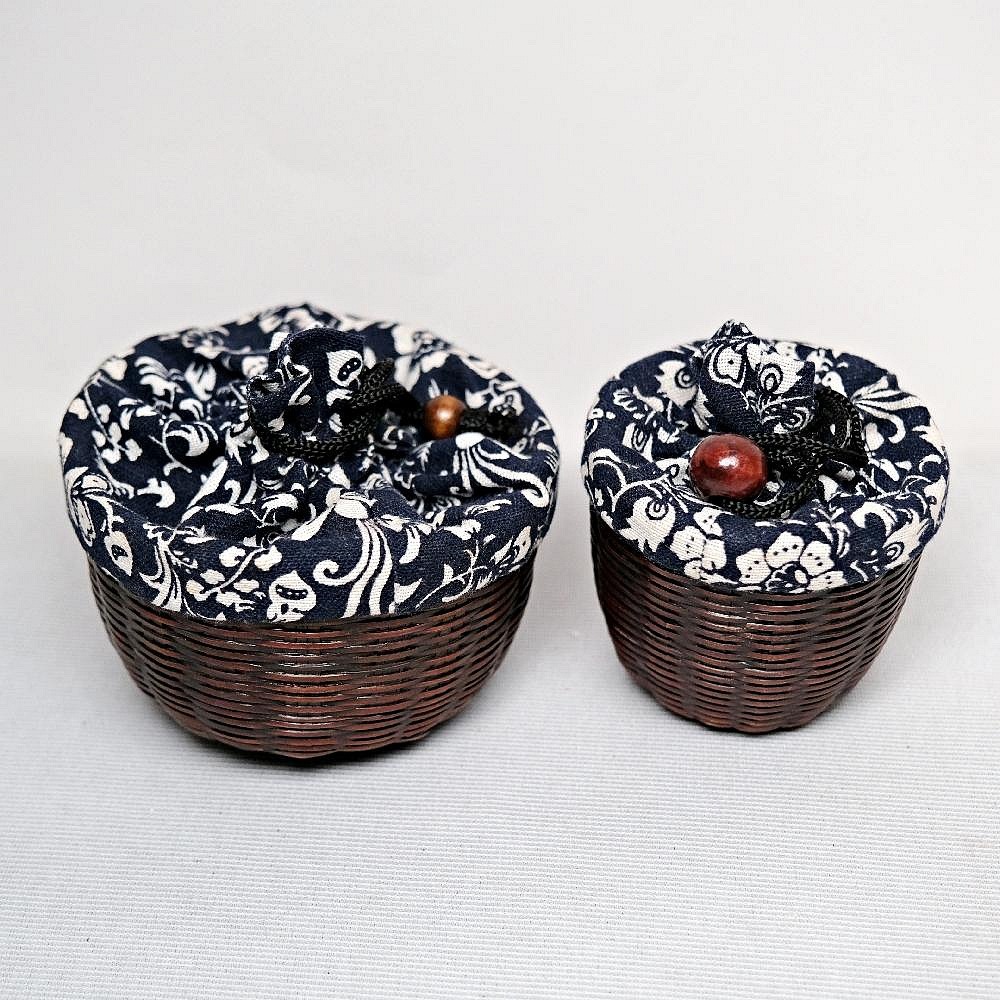 【自在坊茶具】茶具 竹編茶杯收納袋 大/小 雙杯外出收納袋 抽繩麻布茶杯袋 茶具收納 旅行茶具 收納布袋 麻布茶道配件-細節圖2