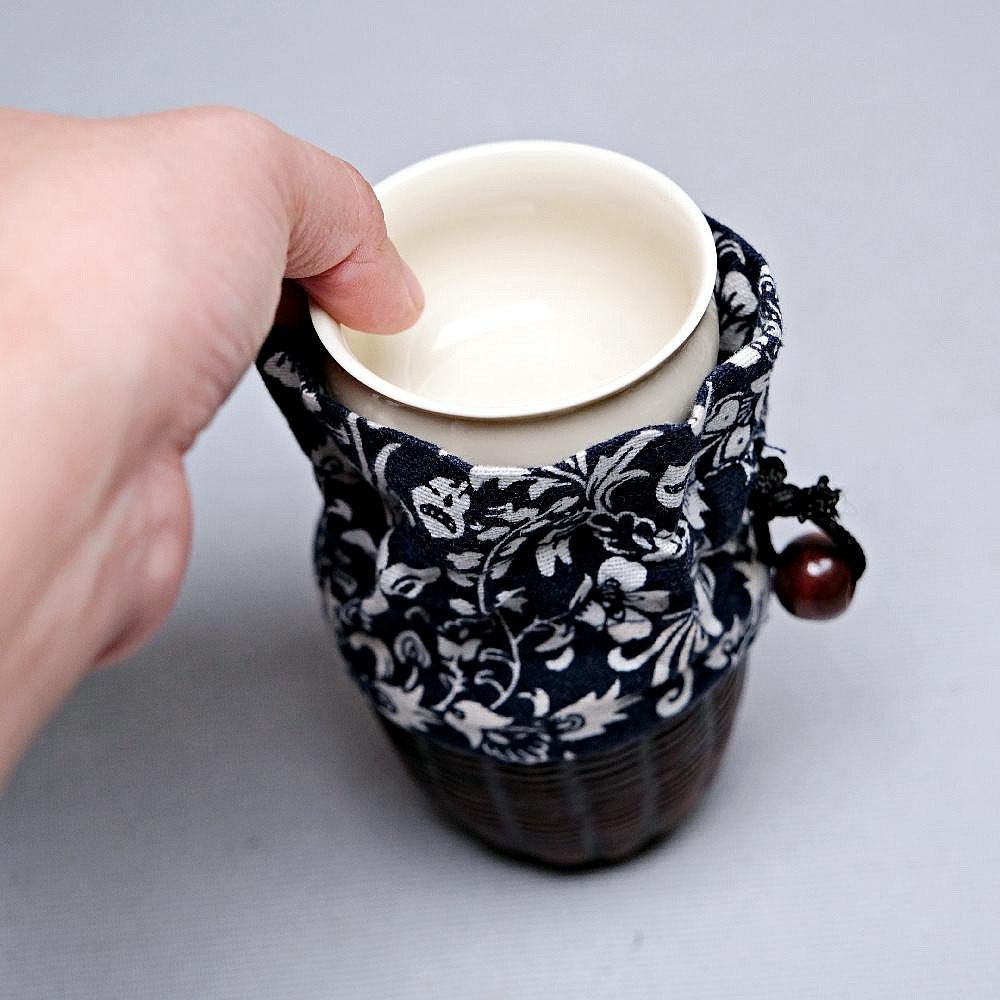 【自在坊茶具】茶具 竹編茶杯收納袋 大/小 雙杯外出收納袋 抽繩麻布茶杯袋 茶具收納 旅行茶具 收納布袋 麻布茶道配件-細節圖9