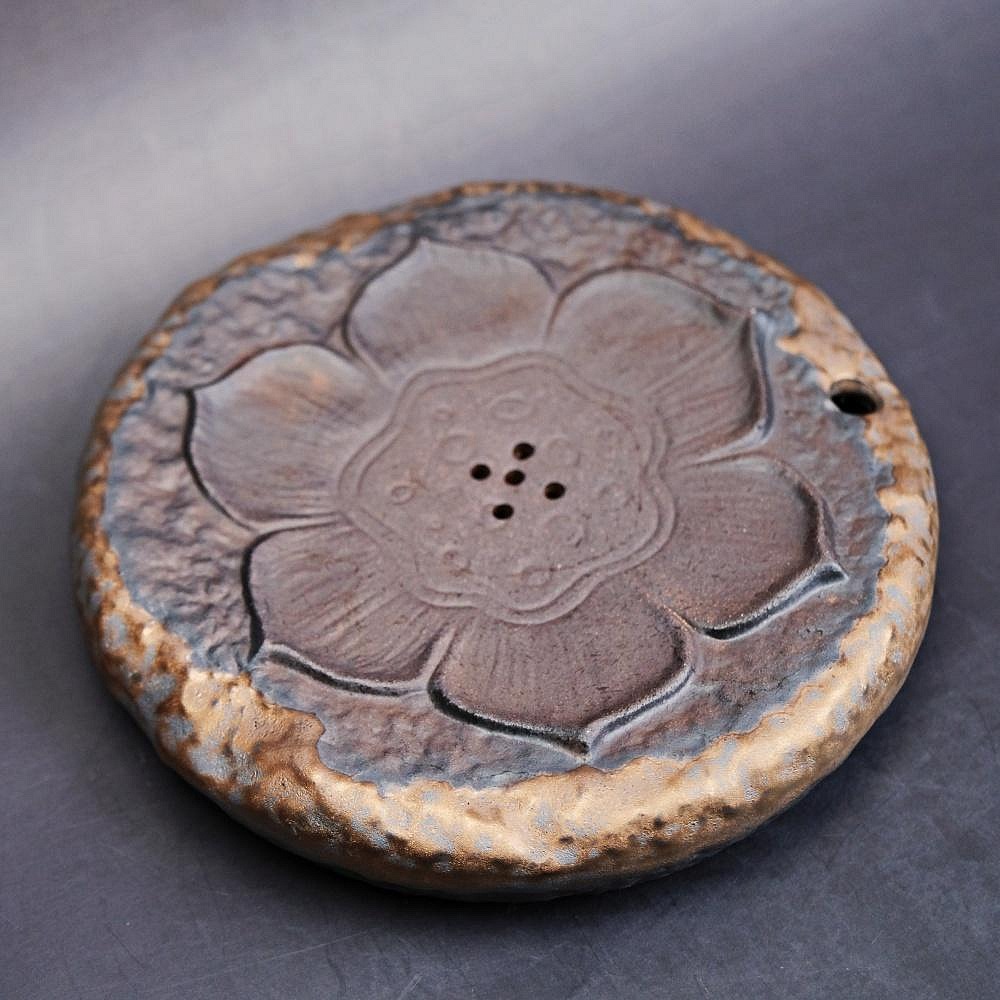 【全館滿599免運】壺承 茶具 古早柴燒鎏金壺承 蓮香壺墊 功夫茶具 粗陶仿物茶茶壺 復古簡約乾泡盤台【自在坊茶具】-細節圖3