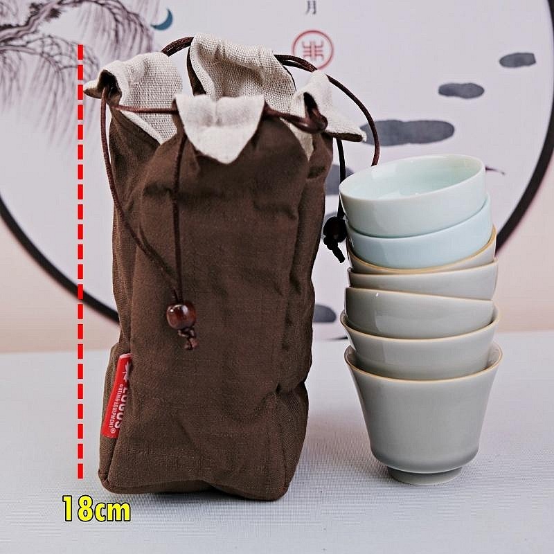 【自在坊茶具】茶具 快客杯加厚款麻布保護布袋 抽繩棉布壺套 日式外出茶具提袋 壺套 棉布杯套 旅行茶具 收納布包-細節圖3
