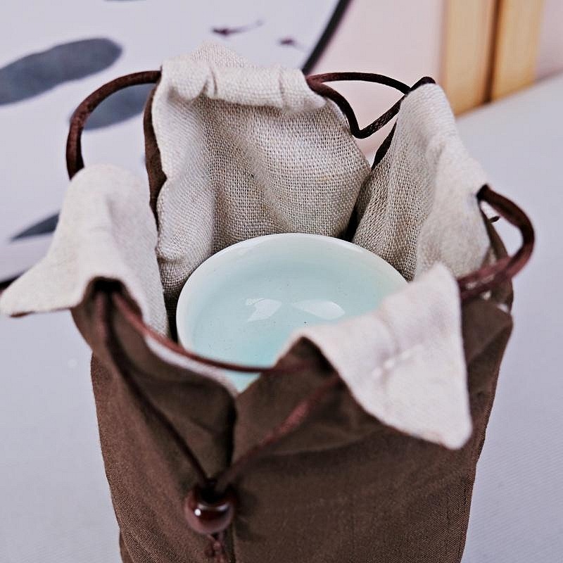 【自在坊茶具】茶具 快客杯加厚款麻布保護布袋 抽繩棉布壺套 日式外出茶具提袋 壺套 棉布杯套 旅行茶具 收納布包-細節圖4