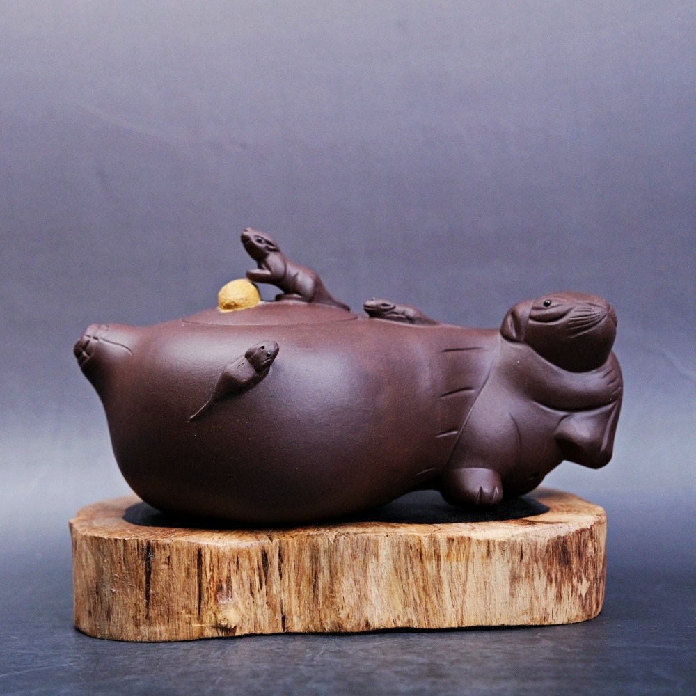 【全館滿599免運】茶壺 手工壺 紫砂壺【蔣靜明老紫泥五子登科─250ml】工藝師紫砂壺 原礦老紫泥【自在坊茶具】-細節圖2