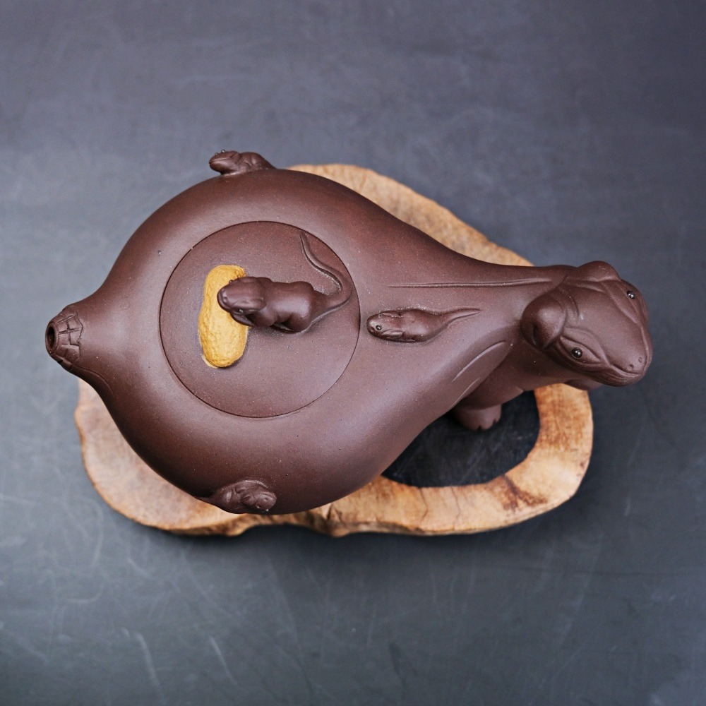 【全館滿599免運】茶壺 手工壺 紫砂壺【蔣靜明老紫泥五子登科─250ml】工藝師紫砂壺 原礦老紫泥【自在坊茶具】-細節圖3