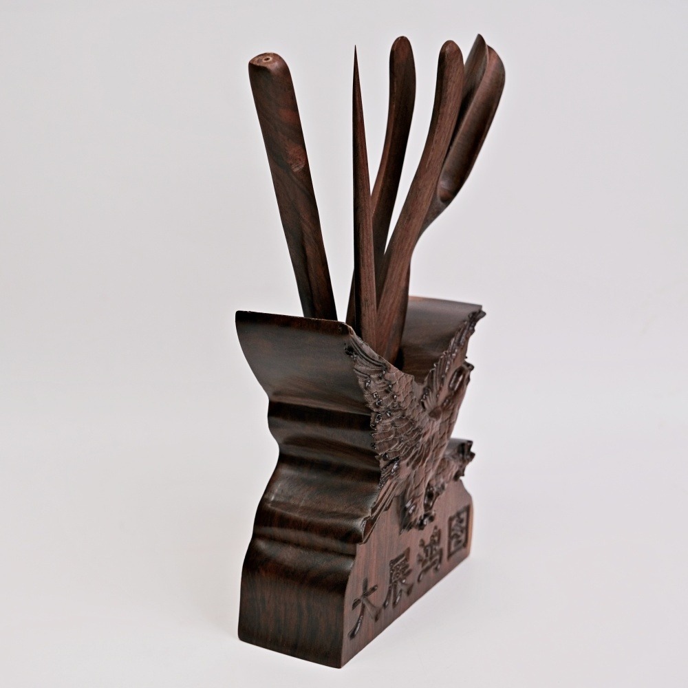 【全館滿599免運】黑檀木大展鴻圖六君子 黑檀木 茶夾 茶針 茶勺 茶撥 收納桶 六君子套裝 茶道六君子 茶道配件【自在-細節圖4