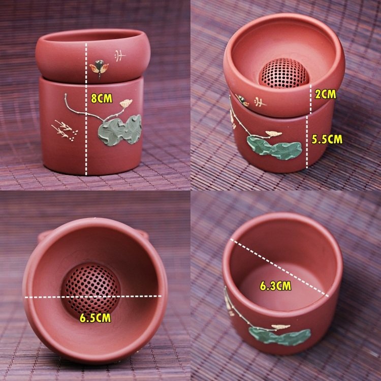 【全館滿599免運】茶漏 紫砂茶漏【紫砂泥繪茶漏】創意茶漏 茶漏 濾茶器 泡茶過濾網 底座可當茶杯 茶濾【自在坊茶具】-細節圖8