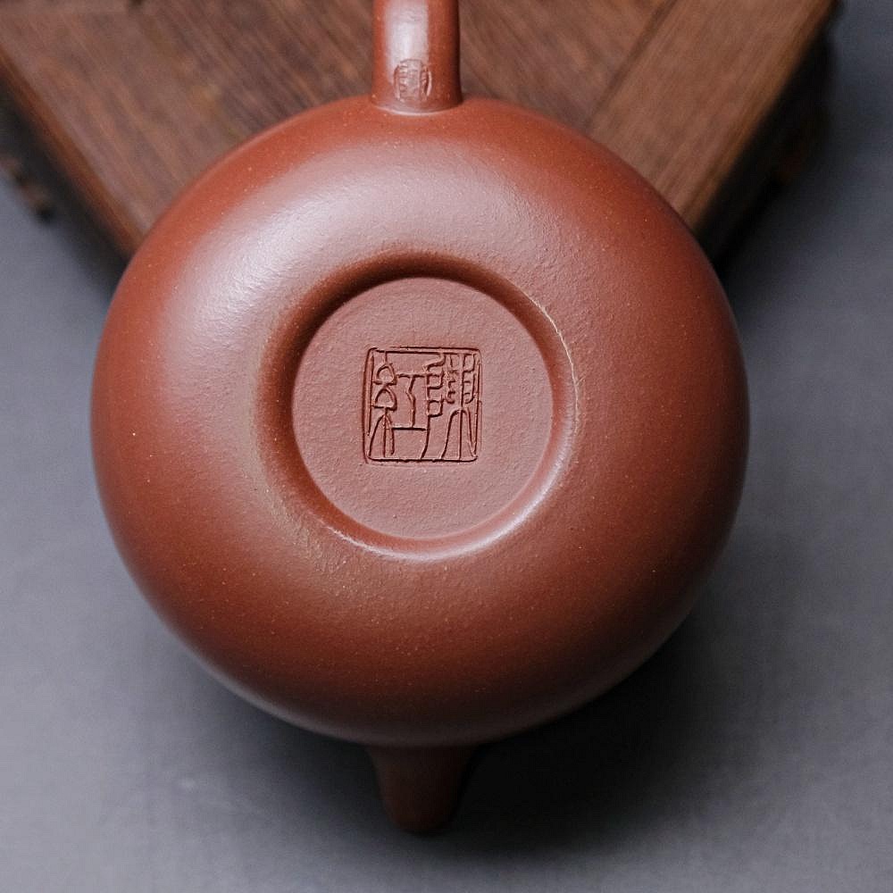 【全館滿599免運】陳紅大紅袍柿圓壼─140ml 茶壼 紫砂壼 工藝師手作 手工茶壼 宜興紫砂壺 附收藏證書【自在坊茶具-細節圖8