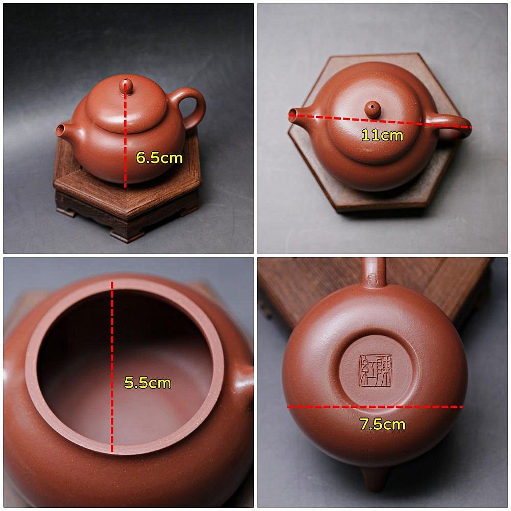 【全館滿599免運】陳紅大紅袍柿圓壼─140ml 茶壼 紫砂壼 工藝師手作 手工茶壼 宜興紫砂壺 附收藏證書【自在坊茶具-細節圖10