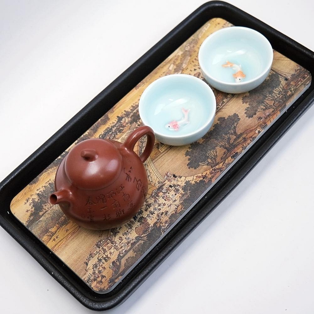 【全館滿599免運】壼承 壼墊 茶托盤 蘭亭序/清明上河圖吸水黑陶壼墊 吸水壼承 黑陶壼墊 陶製壼承 隔熱墊 茶具【自在-細節圖5