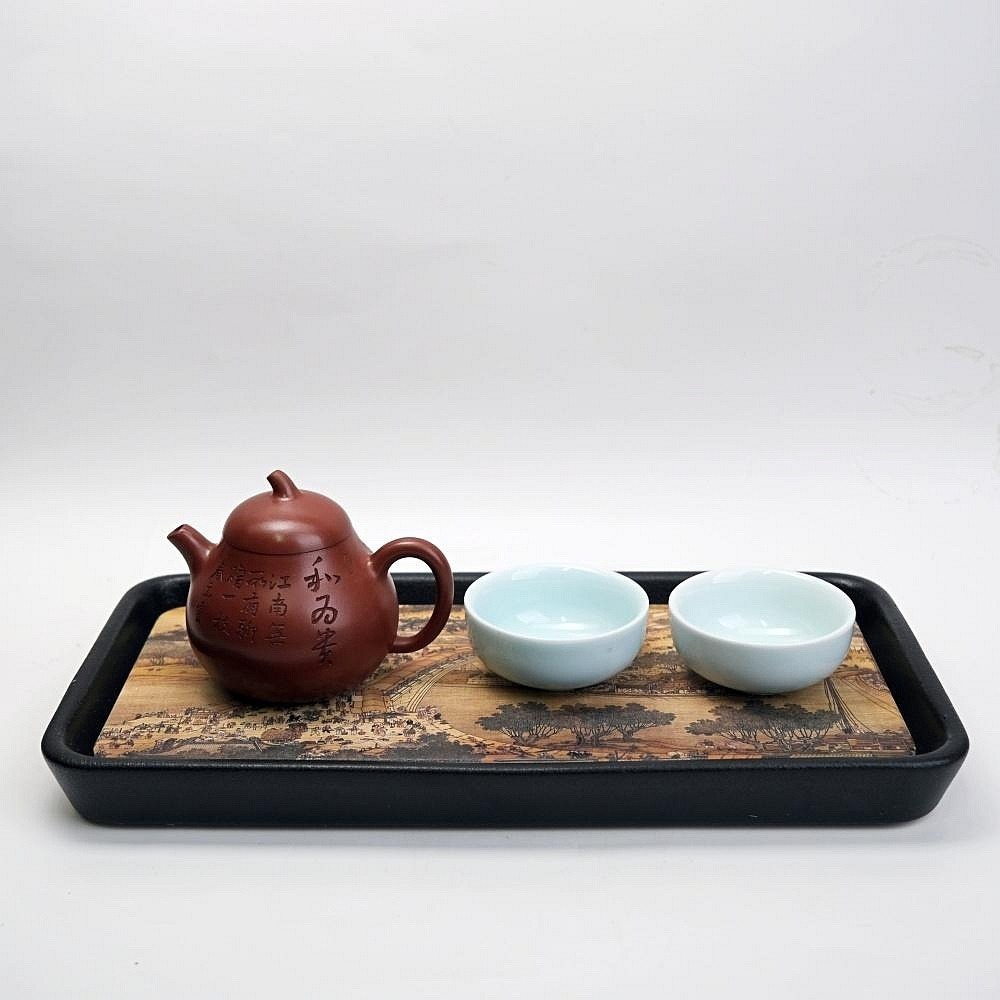 【全館滿599免運】壼承 壼墊 茶托盤 蘭亭序/清明上河圖吸水黑陶壼墊 吸水壼承 黑陶壼墊 陶製壼承 隔熱墊 茶具【自在-細節圖6