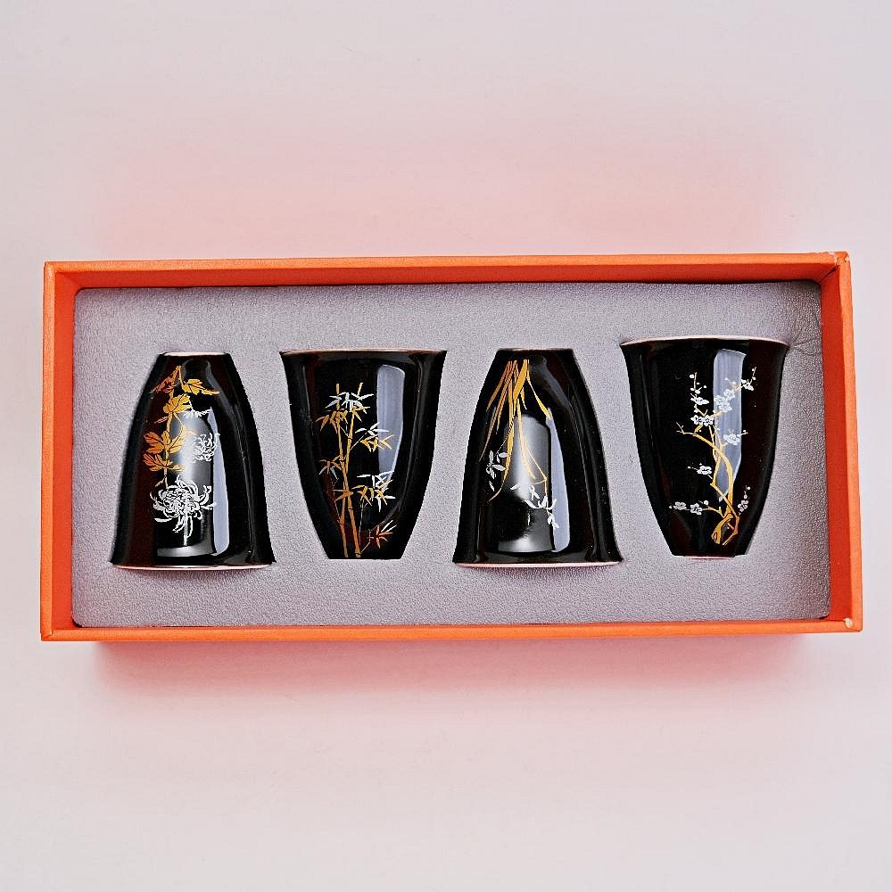 【自在坊茶具】四君子茶杯禮盒4入（梅/蘭/竹/菊） 35ml 品茗杯 陶瓷杯 茶杯 茶杯禮盒 茶具【全館滿599免運】-細節圖2