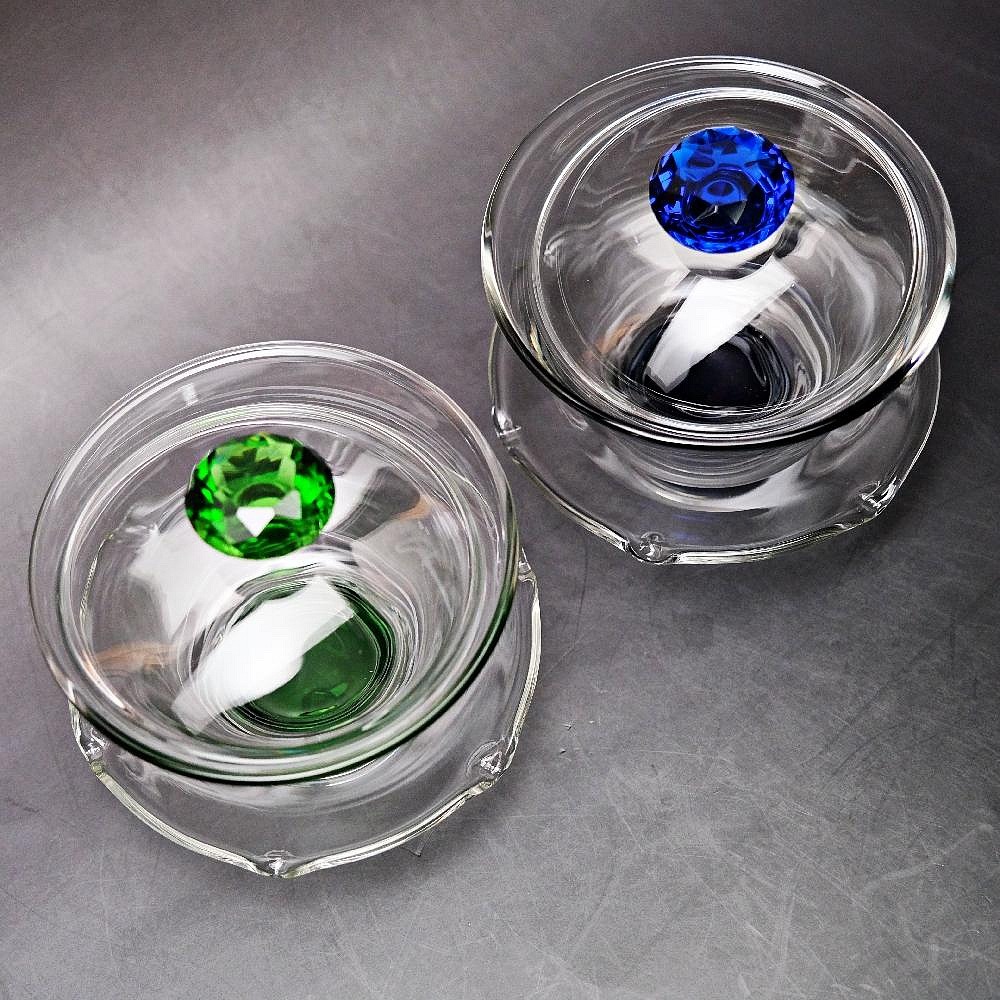 【自在坊茶具】綠鑽/藍鑽玻璃三才蓋碗─220ml 蓋碗 敬茶碗 蓋碗茶杯 三才蓋碗 泡茶碗 玻璃茶具【全館滿599免運】-細節圖2