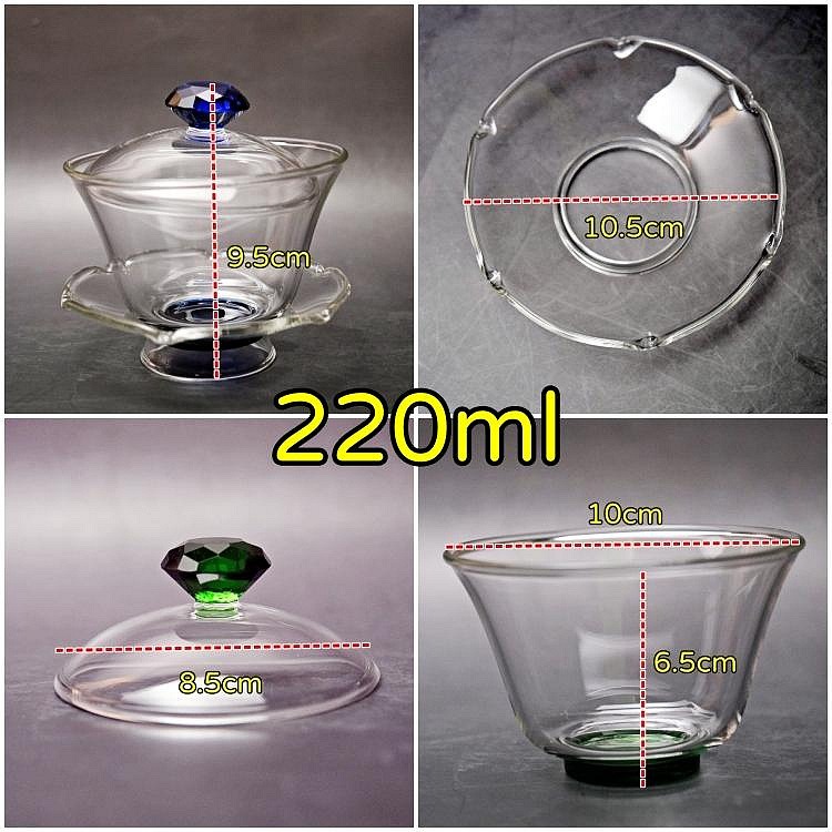 【自在坊茶具】綠鑽/藍鑽玻璃三才蓋碗─220ml 蓋碗 敬茶碗 蓋碗茶杯 三才蓋碗 泡茶碗 玻璃茶具【全館滿599免運】-細節圖10