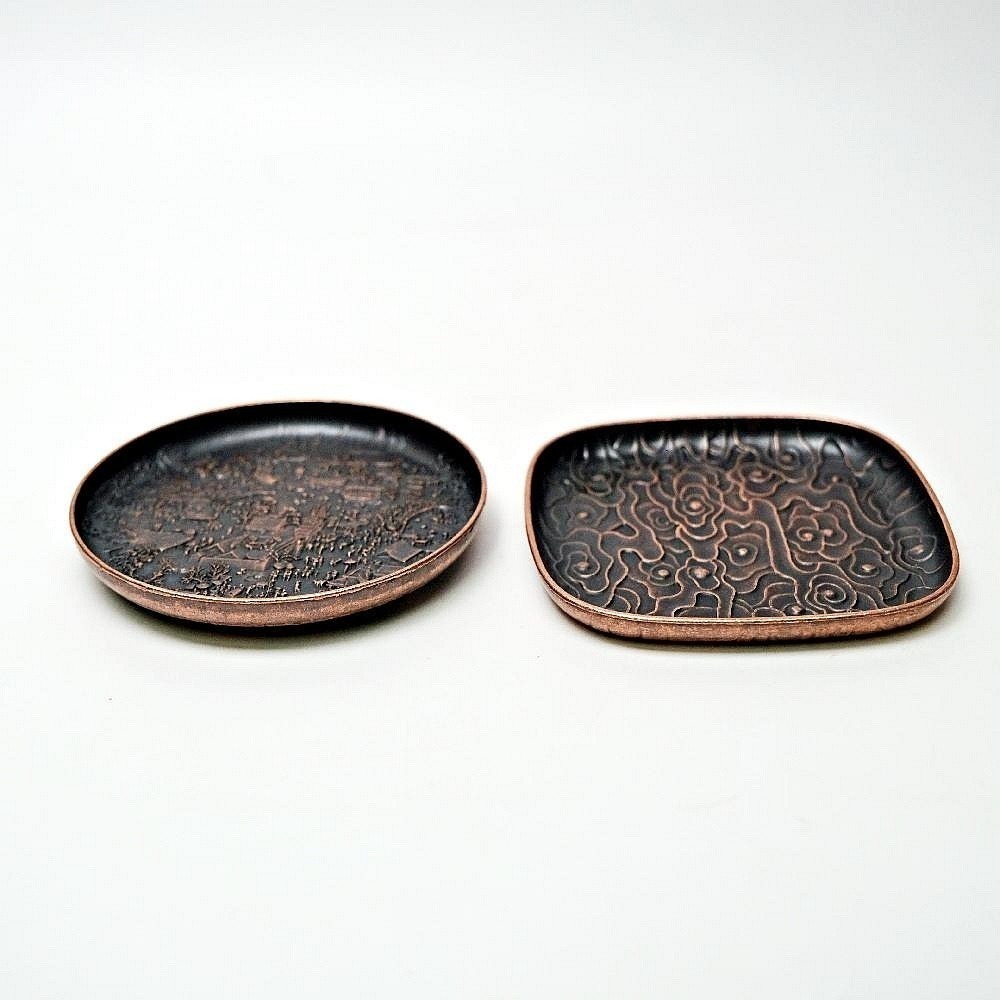 【自在坊茶具】杯墊 杯托 壼墊 壼承 清明上河圖/祥雲銅杯墊─8cm 清明上河圖/祥雲壼承─12.5cm 銅製【全館滿5-細節圖2