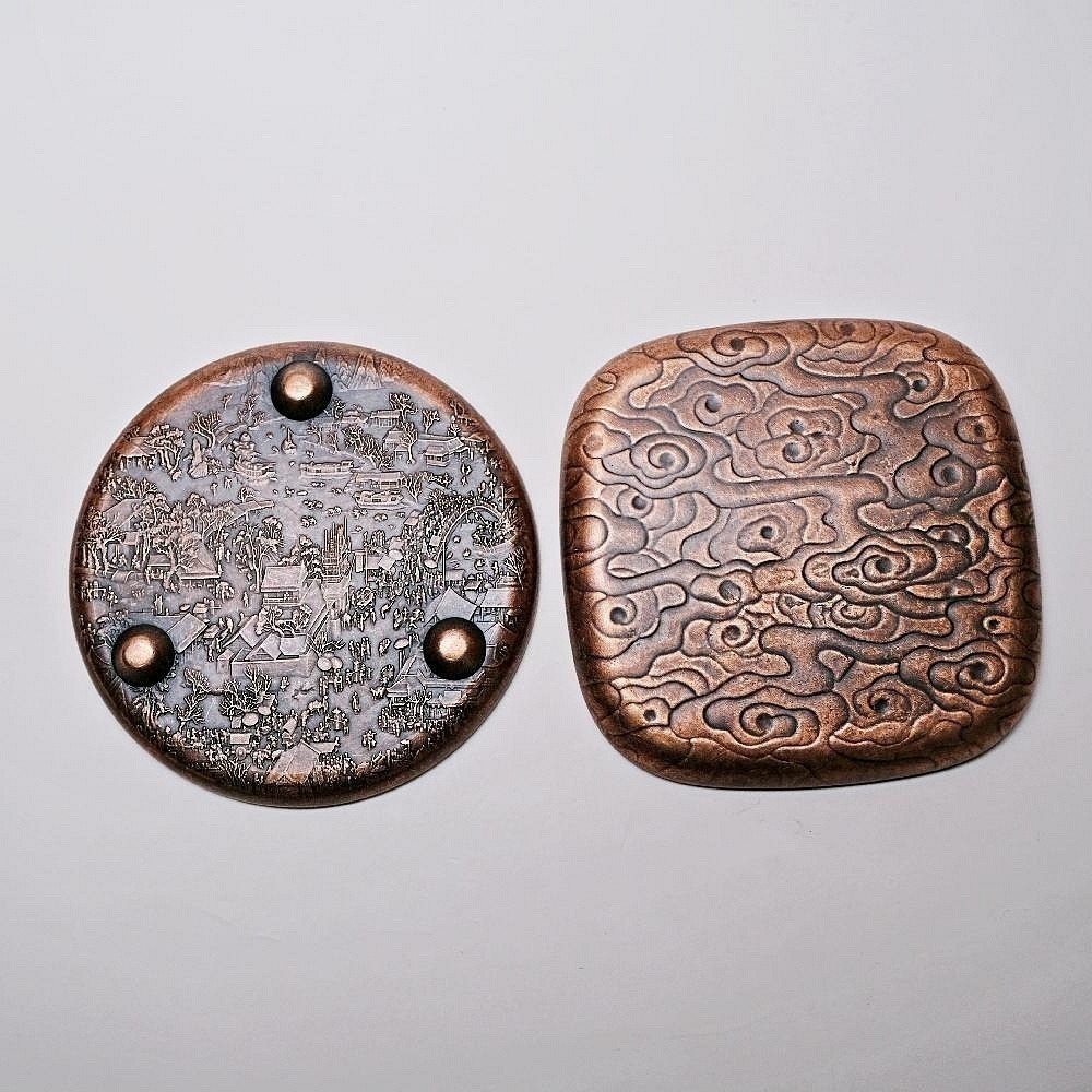 【自在坊茶具】杯墊 杯托 壼墊 壼承 清明上河圖/祥雲銅杯墊─8cm 清明上河圖/祥雲壼承─12.5cm 銅製【全館滿5-細節圖11