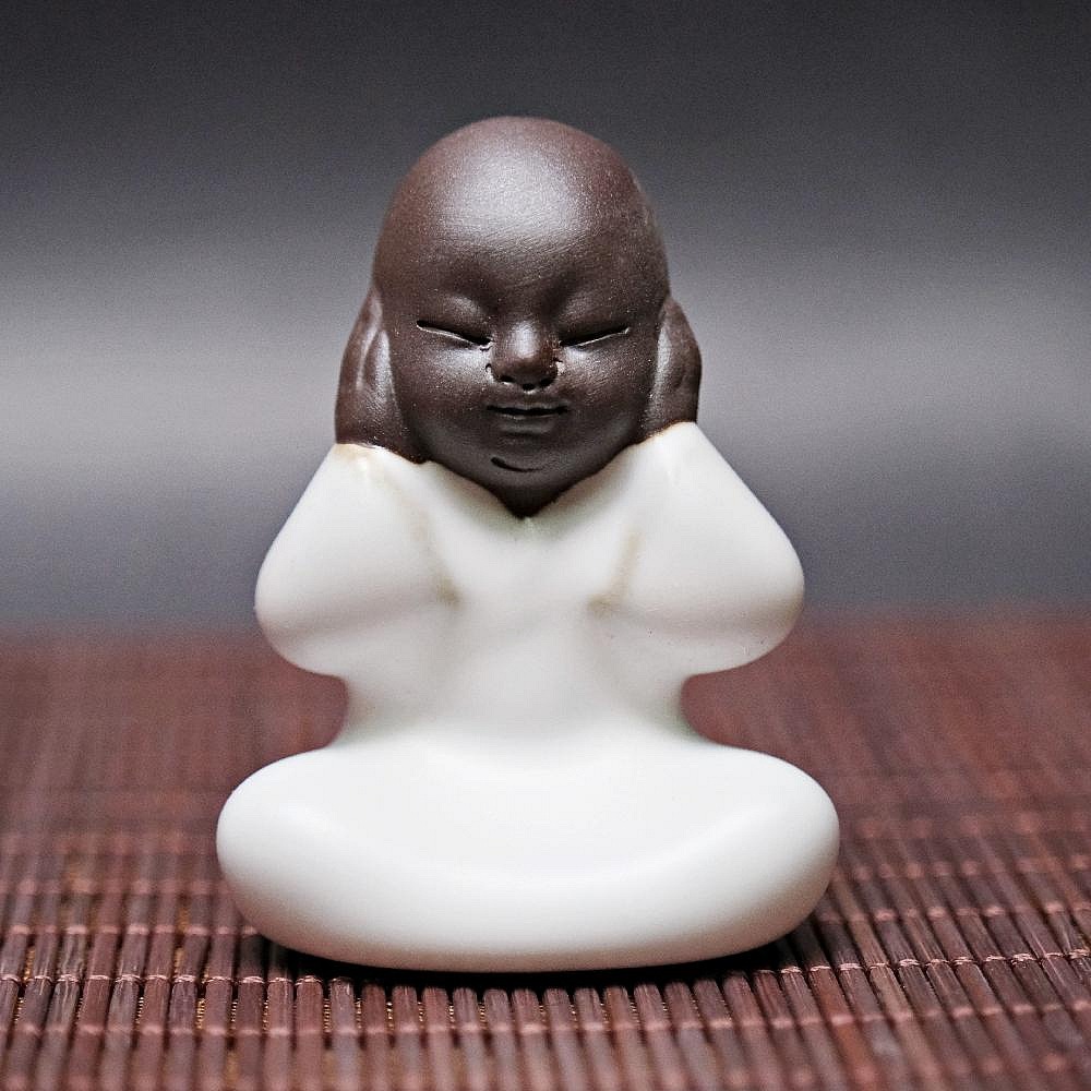 【自在坊茶具】茶寵 茶玩 汝窯四勿小和尚茶寵組(4入) 茶盤裝飾 桌面擺件 茶桌裝飾 創意擺件 茶道配件【全館滿599免-細節圖2