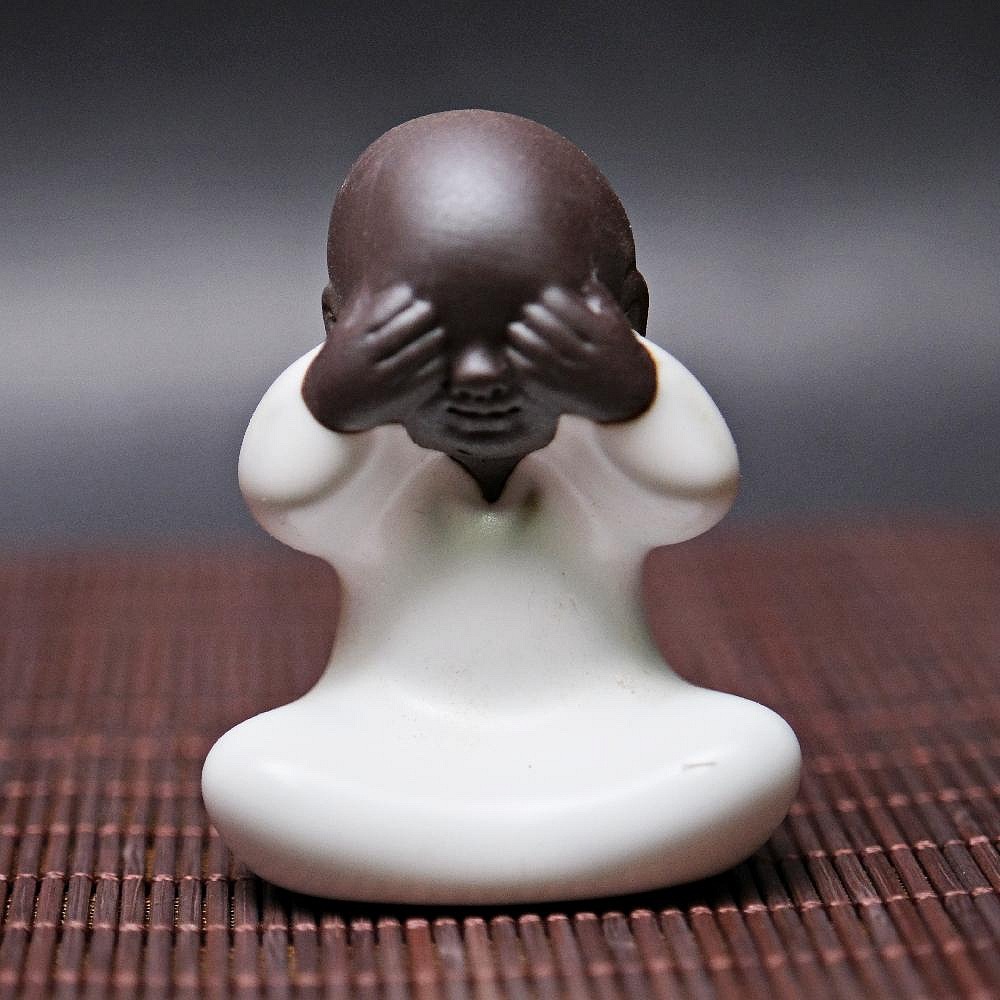 【自在坊茶具】茶寵 茶玩 汝窯四勿小和尚茶寵組(4入) 茶盤裝飾 桌面擺件 茶桌裝飾 創意擺件 茶道配件【全館滿599免-細節圖4