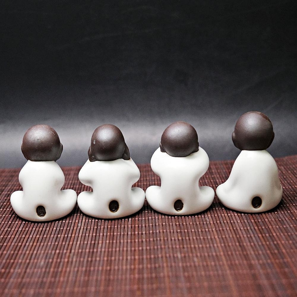 【自在坊茶具】茶寵 茶玩 汝窯四勿小和尚茶寵組(4入) 茶盤裝飾 桌面擺件 茶桌裝飾 創意擺件 茶道配件【全館滿599免-細節圖6