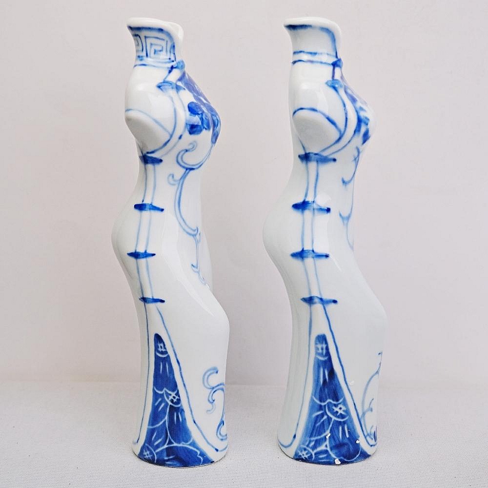 【自在坊茶具】花器 青花瓷旗袍花器 青瓷花瓶 創意花瓶 小花瓶 精品擺件 花盆 陶瓷花瓶 插花【全館滿599免運】-細節圖2