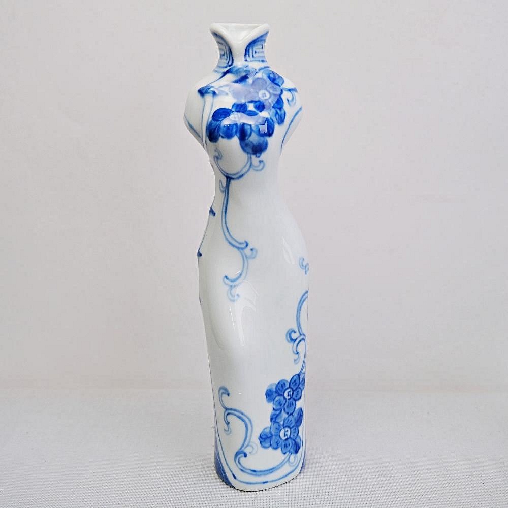 【自在坊茶具】花器 青花瓷旗袍花器 青瓷花瓶 創意花瓶 小花瓶 精品擺件 花盆 陶瓷花瓶 插花【全館滿599免運】-細節圖3