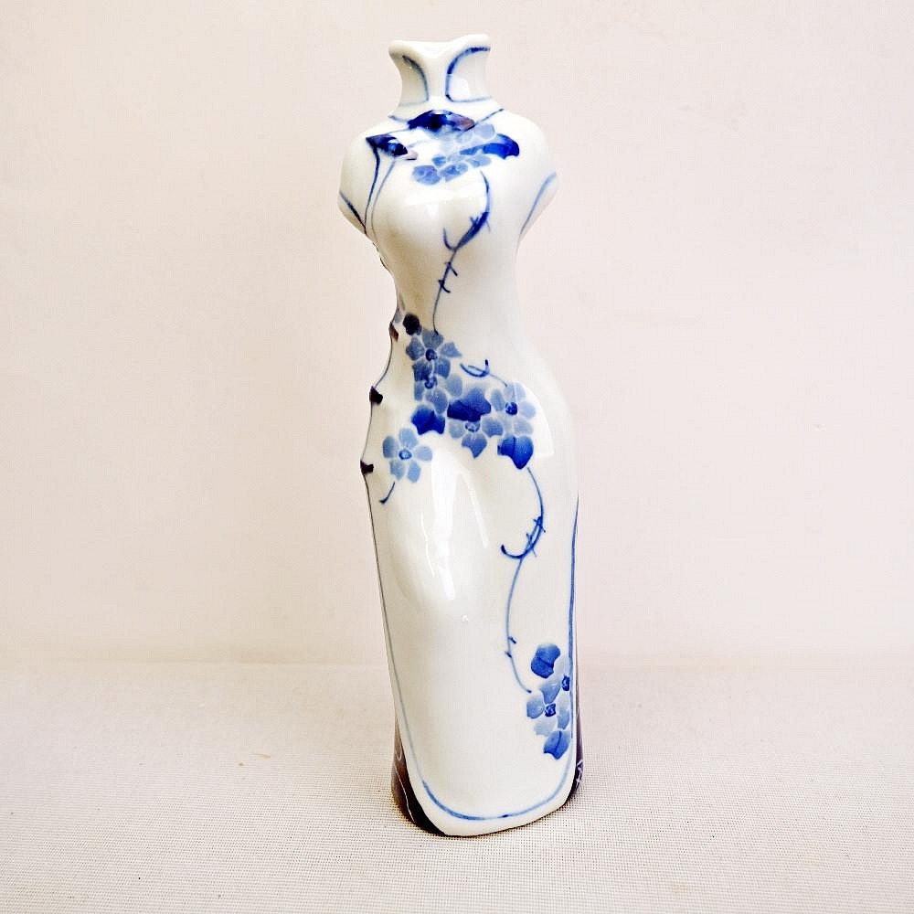 【自在坊茶具】花器 青花瓷旗袍花器 青瓷花瓶 創意花瓶 小花瓶 精品擺件 花盆 陶瓷花瓶 插花【全館滿599免運】-細節圖4